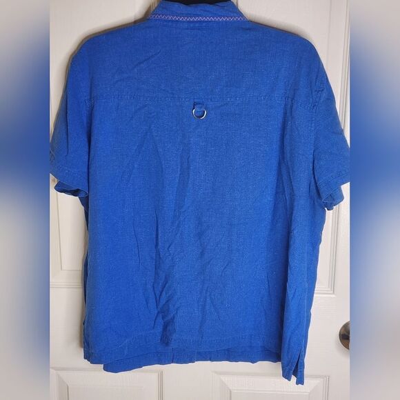 Erin London XL Blue Embroidered Shrtslvs LINEN Blend Buttons Up Women Top Shirt - Picture 7 of 9
